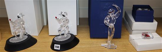 Three Swarovski glass figures: The Masquerade Harlequin 2001 (2), Magic of Dance Antonio 2003,